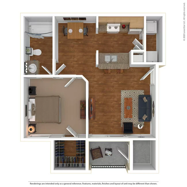 1 Bed 1 Bath 722 SqFt (650 Net) 1026-2 floor plan